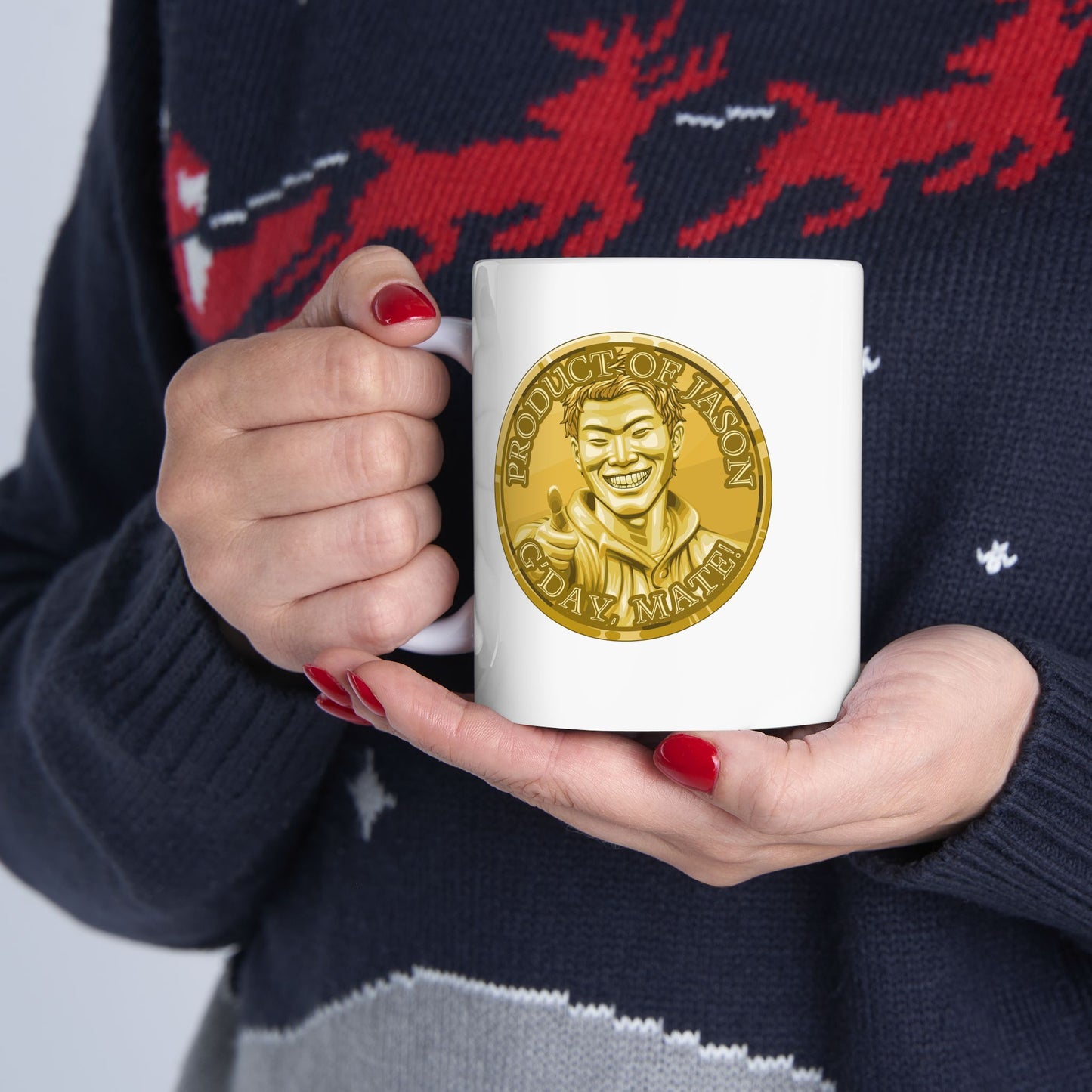 Gold Spirit Coin Coffee Mug of He Who Fights With Monsters Jason Asano Gold Coin Coffee Mug G'day Mate Product of Jason Coffee Mug