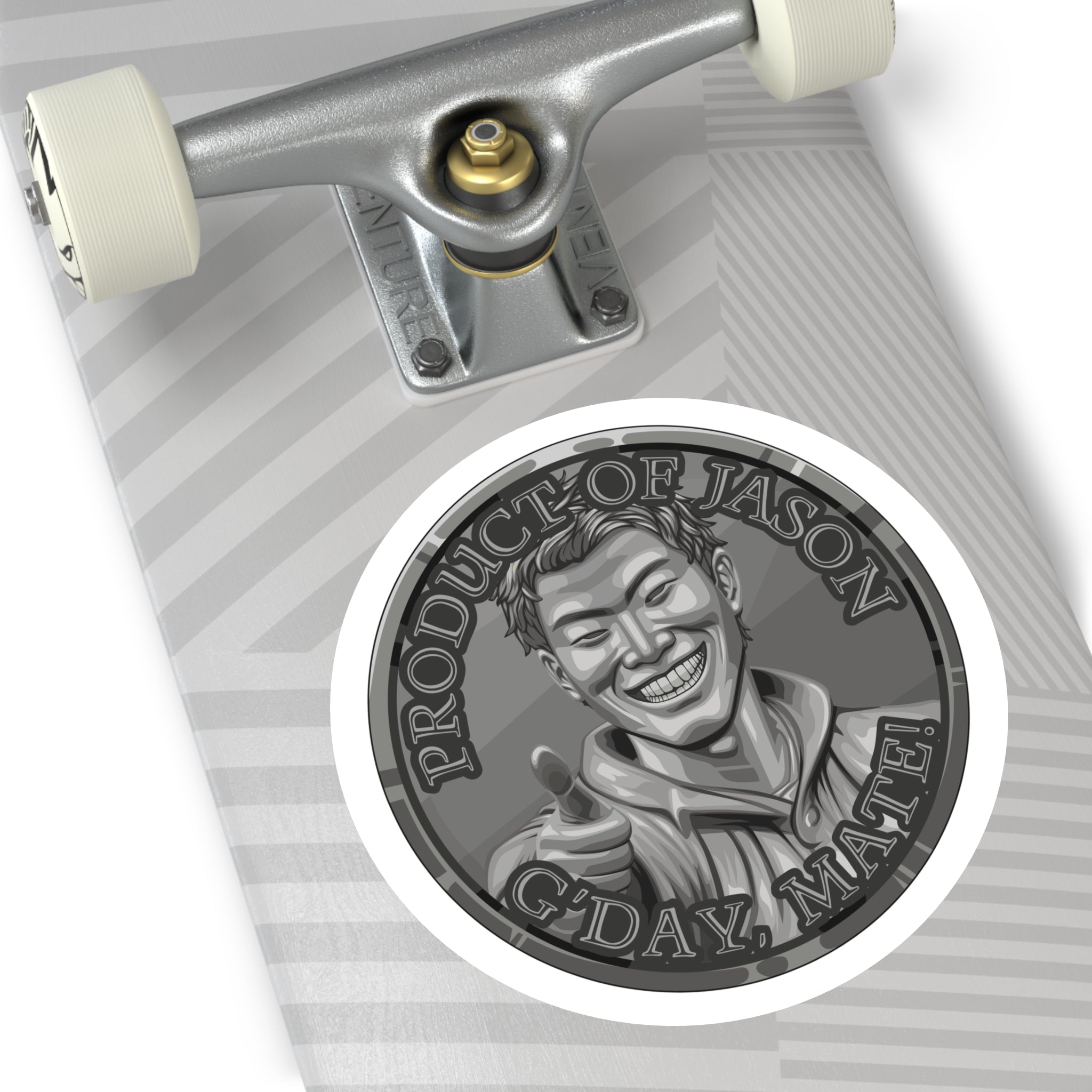 (Indoor/Outdoor) Product of Jason, G'day Mate Iron Rank Spirit Coin Sticker HWFWM Fan Merch Fan Designed Spirit Coin Stickere He Who Fights with Monsters