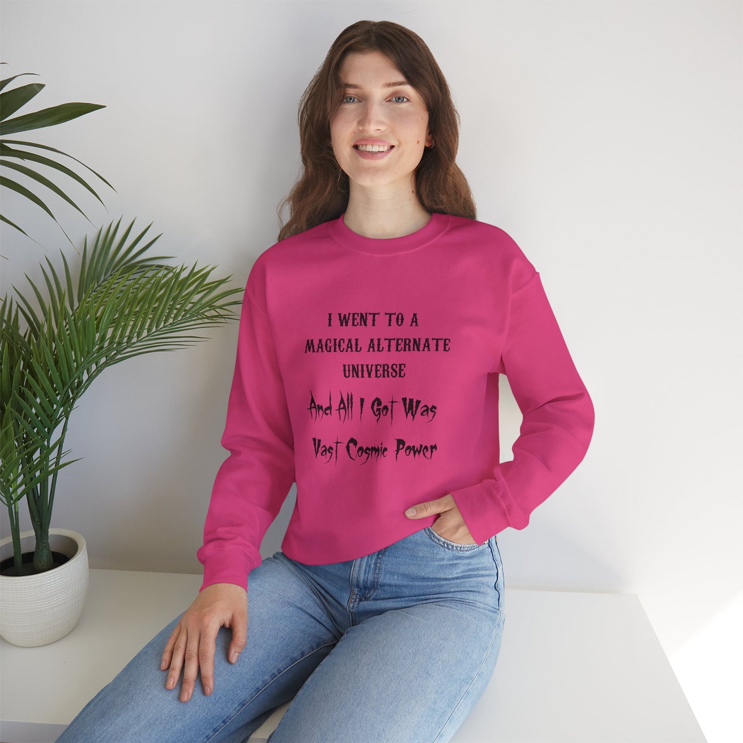 Heliconia HWFWM Magical Alternate Universe Crewneck Sweatshirt - Vast Cosmic Power Design