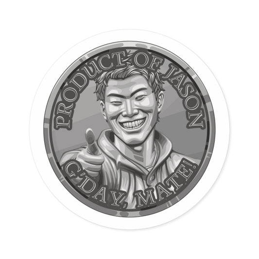 (Indoor/Outdoor) Product of Jason, G'day Mate Silver Rank Spirit Coin Sticker HWFWM Fan Merch Fan Designed Spirit Coin Stickere He Who Fights with Monsters