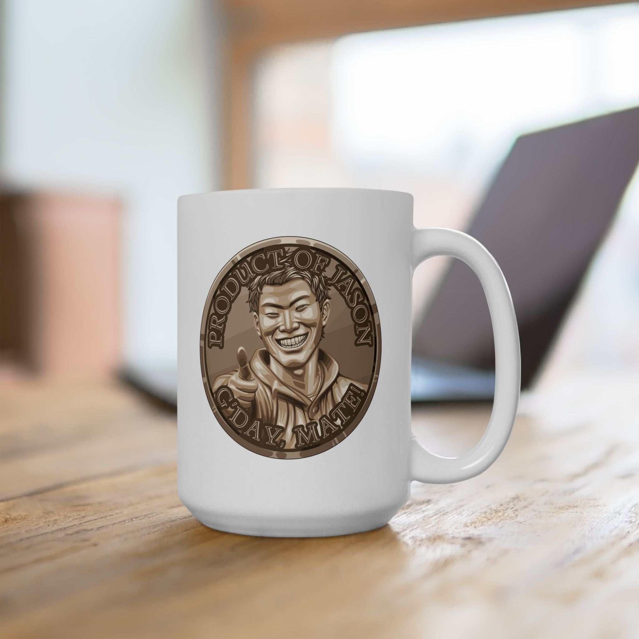 Bronze Spirit Coin 15 oz Coffee Mug of He Who Fights With Monsters Jason Asano Iron Coin Coffee Mug G'day Mate Product of Jason Coffee Mug