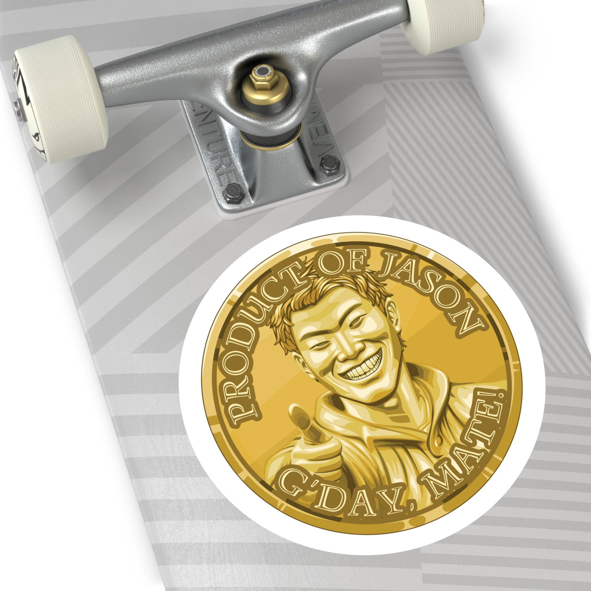 (Indoor/Outdoor) Product of Jason, G'day Mate Gold Rank Spirit Coin Sticker HWFWM Fan Merch Fan Designed Spirit Coin Stickere He Who Fights with Monsters