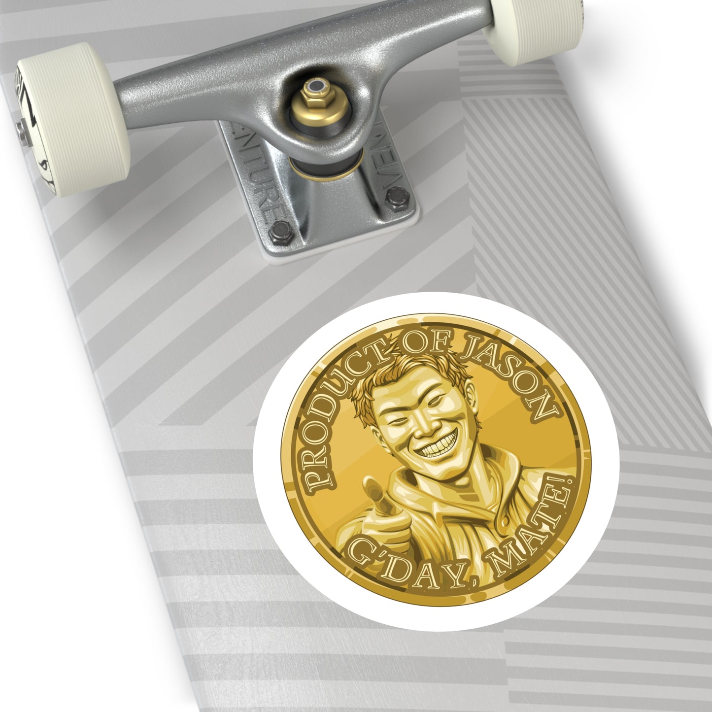 (Indoor/Outdoor) Product of Jason, G'day Mate Gold Rank Spirit Coin Sticker HWFWM Fan Merch Fan Designed Spirit Coin Stickere He Who Fights with Monsters