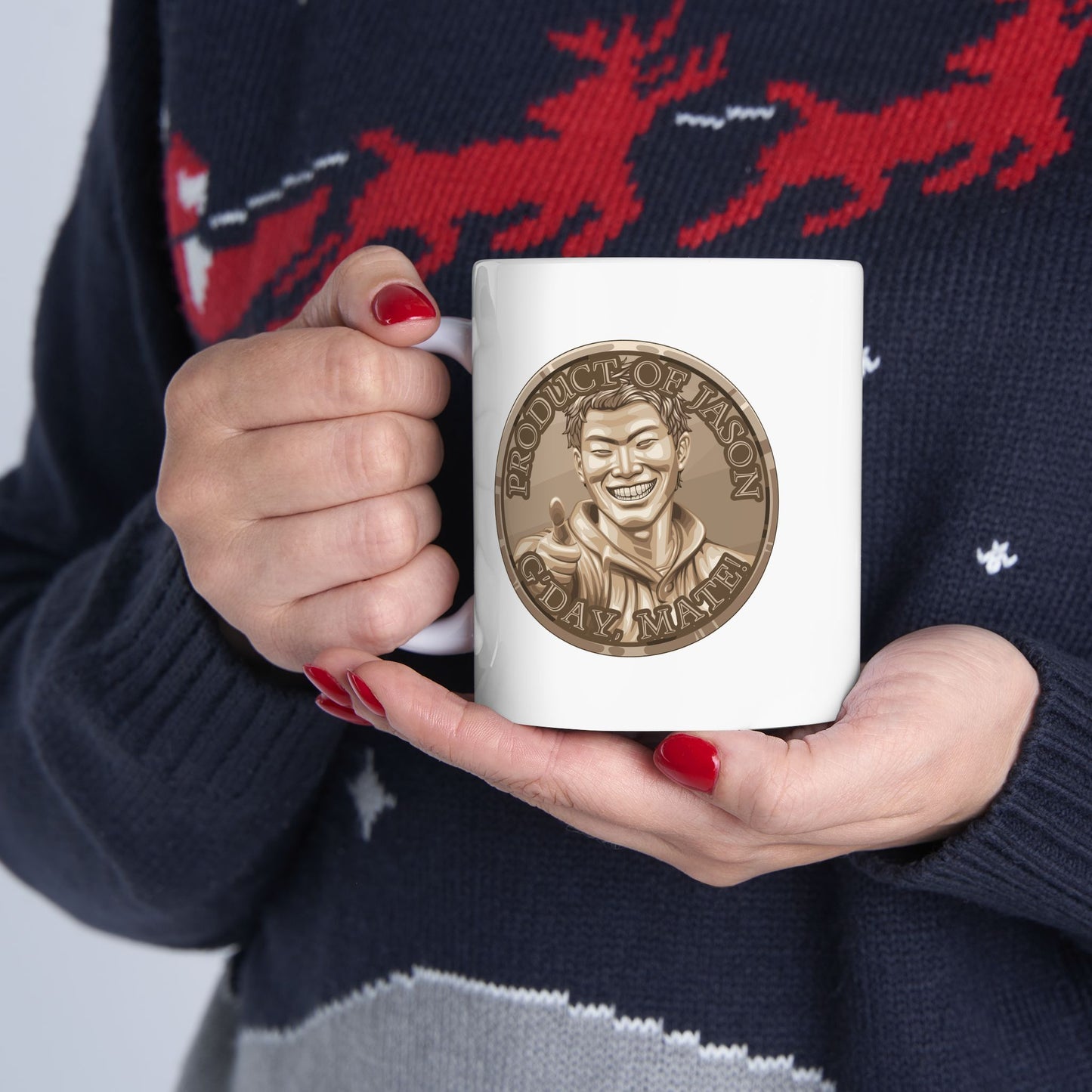 Bronze Spirit Coin Coffee Mug of He Who Fights With Monsters Jason Asano Bronze Coin Coffee Mug G'day Mate Product of Jason Coffee Mug