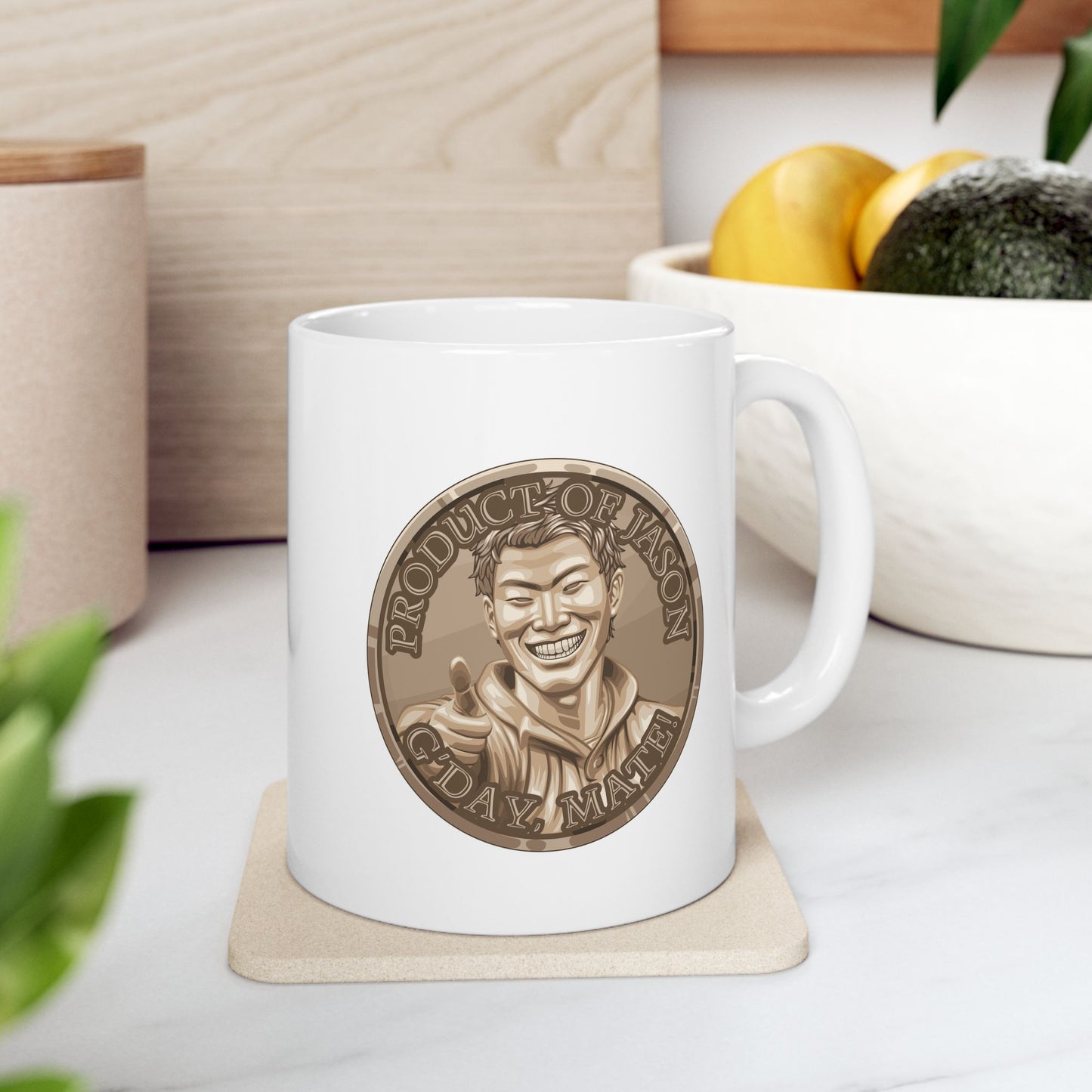Bronze Spirit Coin Coffee Mug of He Who Fights With Monsters Jason Asano Bronze Coin Coffee Mug G'day Mate Product of Jason Coffee Mug