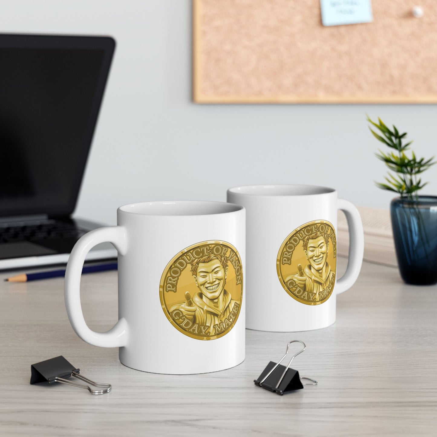 Gold Spirit Coin Coffee Mug of He Who Fights With Monsters Jason Asano Gold Coin Coffee Mug G'day Mate Product of Jason Coffee Mug