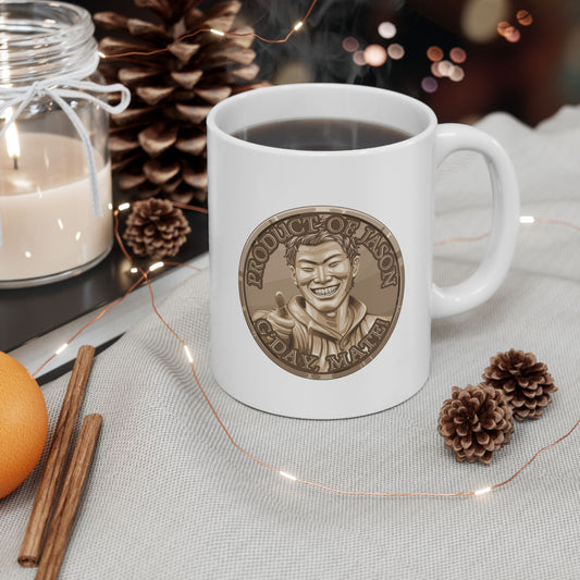 Bronze Spirit Coin Coffee Mug of He Who Fights With Monsters Jason Asano Bronze Coin Coffee Mug G'day Mate Product of Jason Coffee Mug