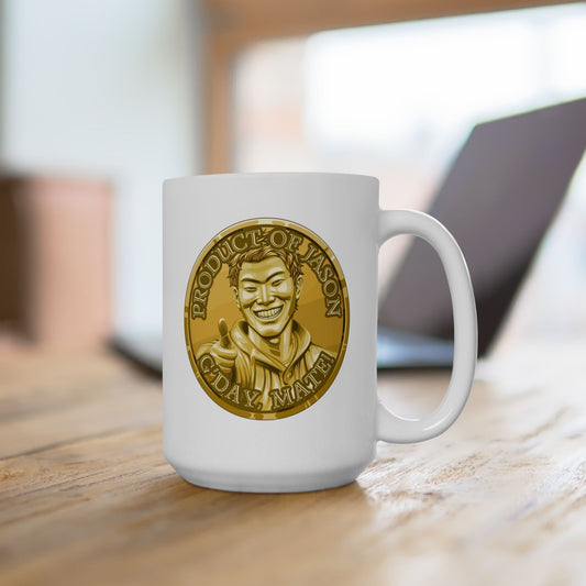 Gold Spirit Coin 15 oz Coffee Mug of He Who Fights With Monsters Jason Asano Gold Coin Coffee Mug G'day Mate Product of Jason Coffee Mug