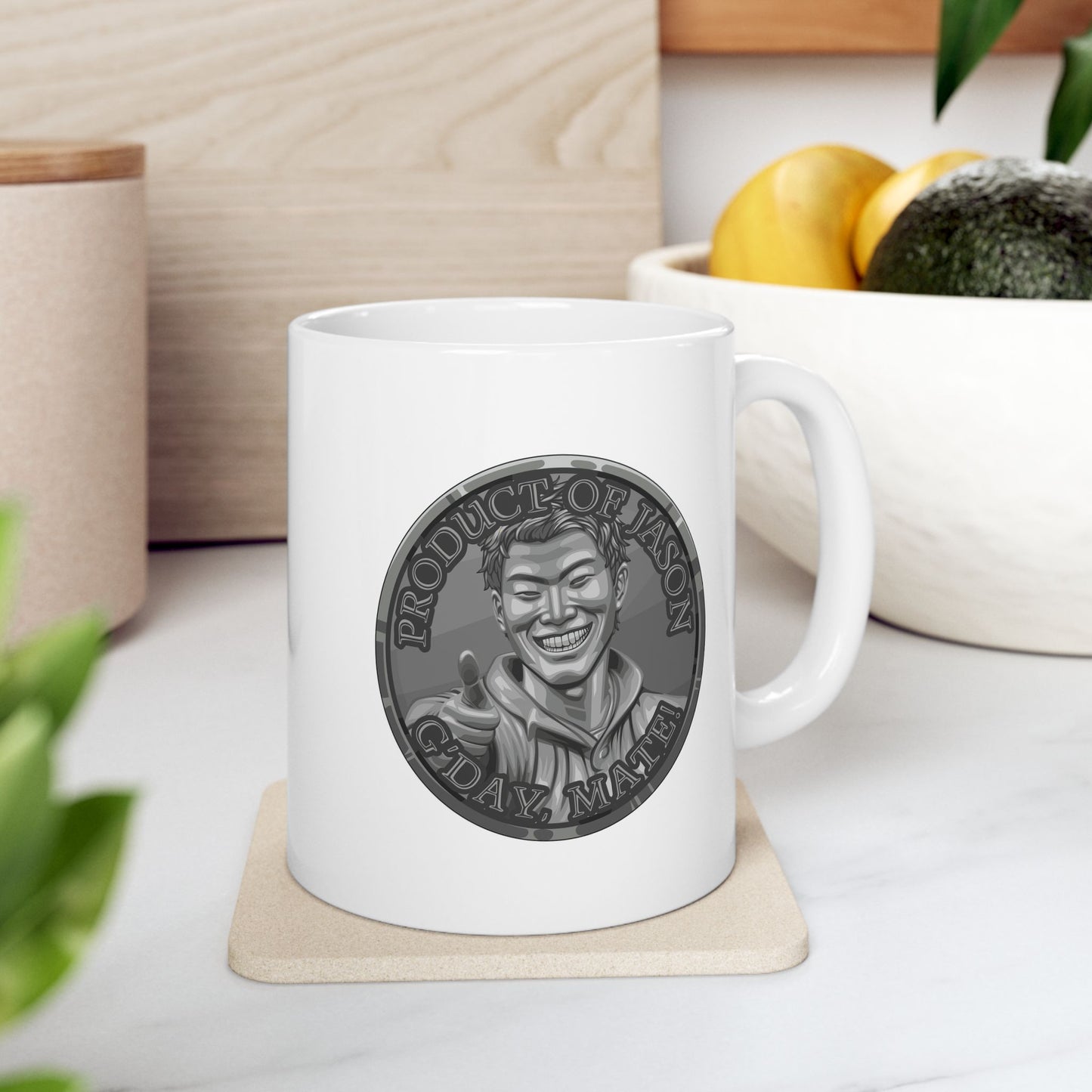 Iron Spirit Coin Coffee Mug of He Who Fights With Monsters Jason Asano Iron Coin Coffee Mug G'day Mate Product of Jason Coffee Mug