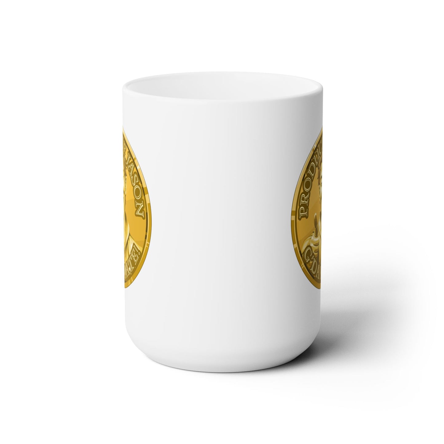 Gold Spirit Coin 15 oz Coffee Mug of He Who Fights With Monsters Jason Asano Gold Coin Coffee Mug G'day Mate Product of Jason Coffee Mug