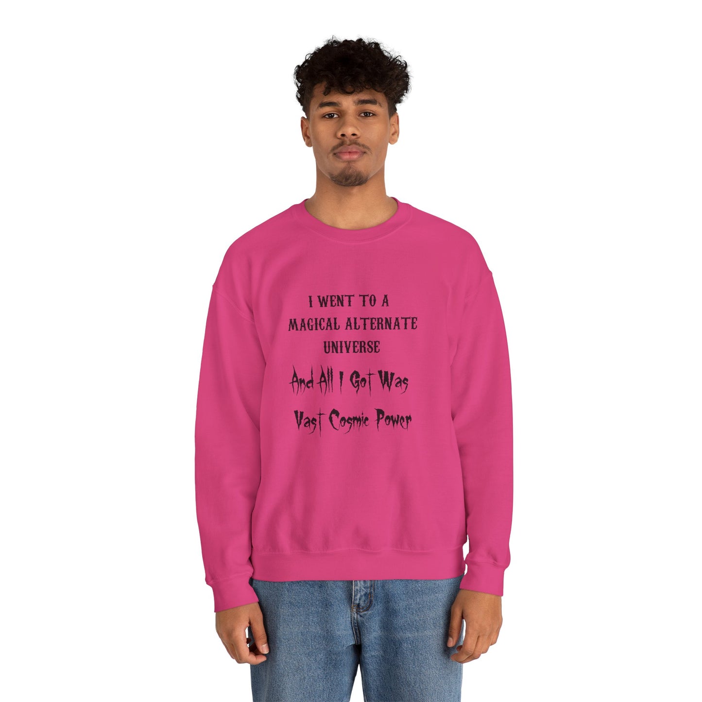 Heliconia HWFWM Magical Alternate Universe Crewneck Sweatshirt - Vast Cosmic Power Design