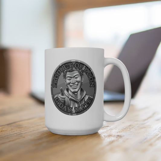 Silver Spirit Coin 15 oz Coffee Mug of He Who Fights With Monsters Jason Asano Silver Coin Coffee Mug G'day Mate Product of Jason Coffee Mug