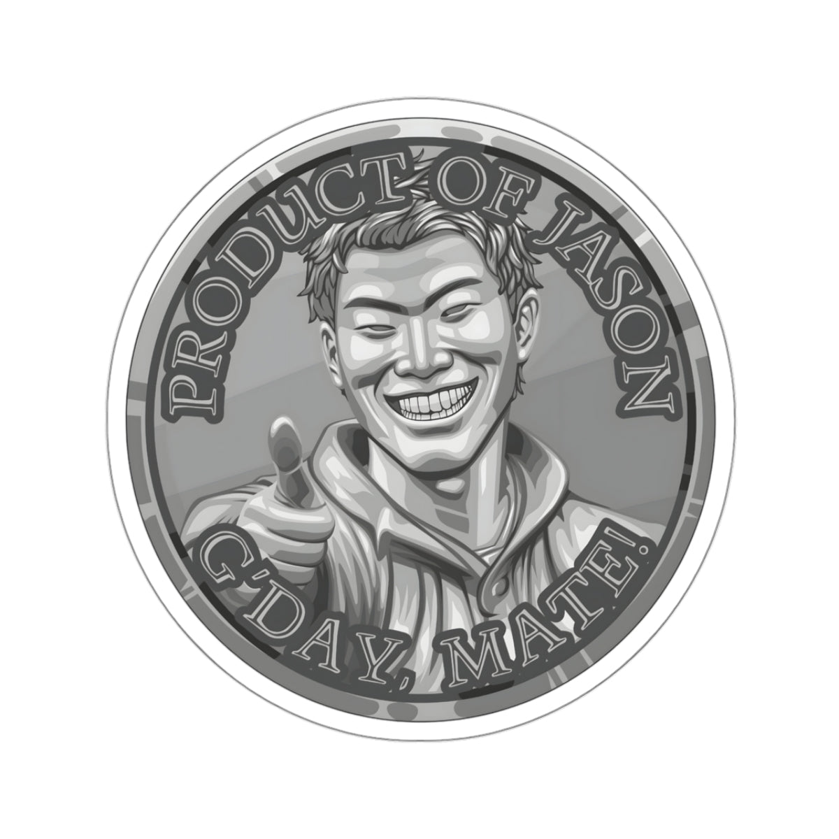 (Indoor) Silver Spirit Coin Sticker of He Who Fights With Monsters Jason Asano Silver Coin Sticker G'day Mate Product of Jason Sticker