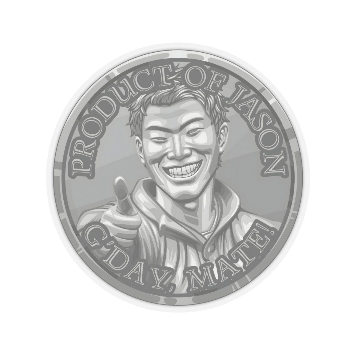 (Indoor) Silver Spirit Coin Sticker of He Who Fights With Monsters Jason Asano Silver Coin Sticker G'day Mate Product of Jason Sticker