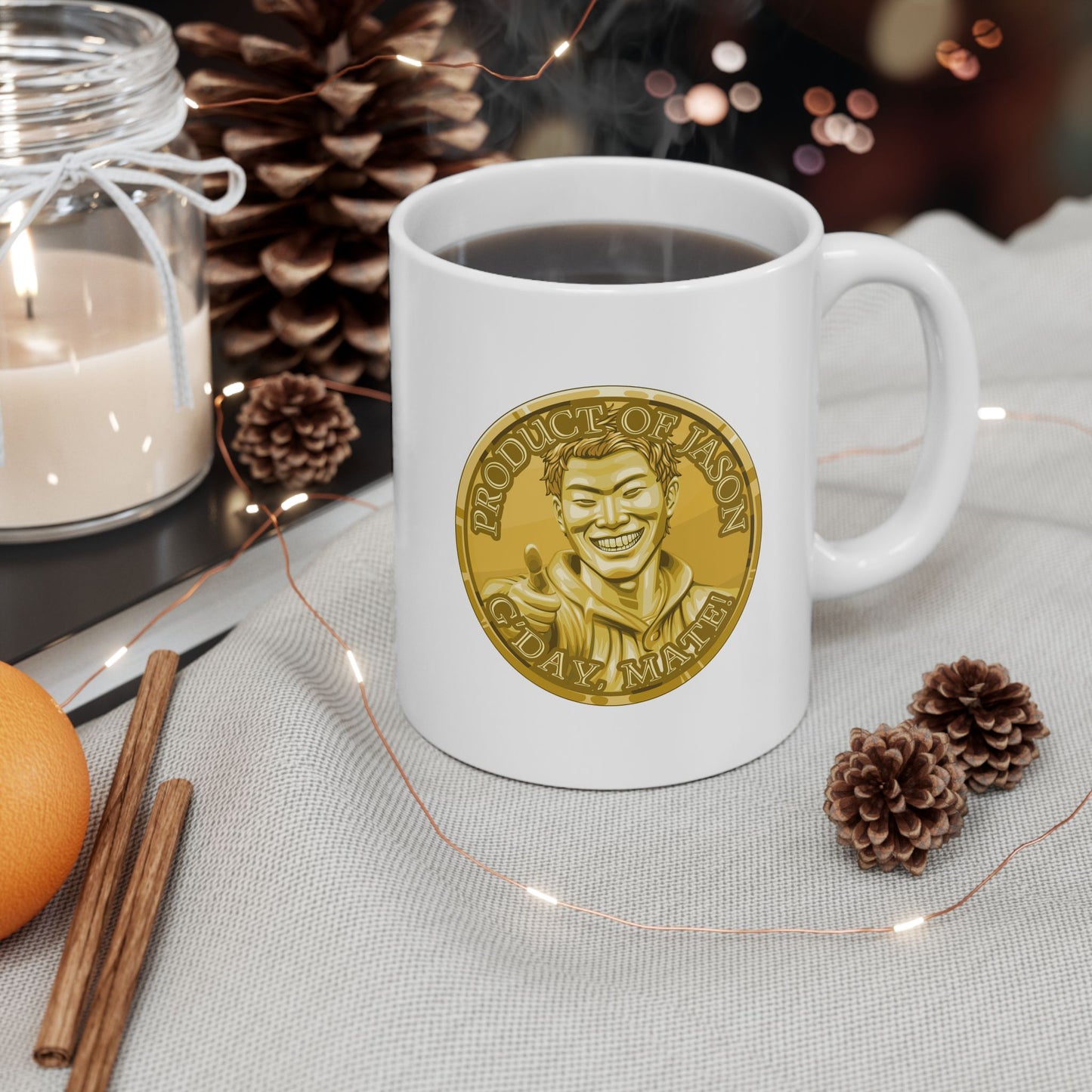 Gold Spirit Coin Coffee Mug of He Who Fights With Monsters Jason Asano Gold Coin Coffee Mug G'day Mate Product of Jason Coffee Mug