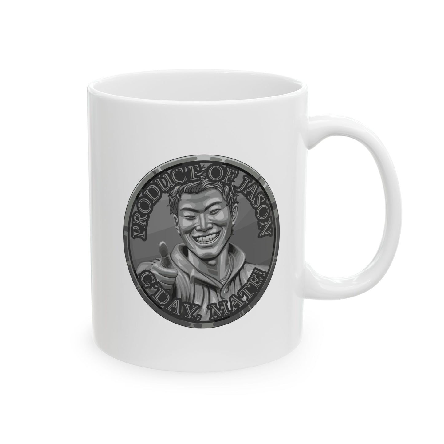 Iron Spirit Coin Coffee Mug of He Who Fights With Monsters Jason Asano Iron Coin Coffee Mug G'day Mate Product of Jason Coffee Mug