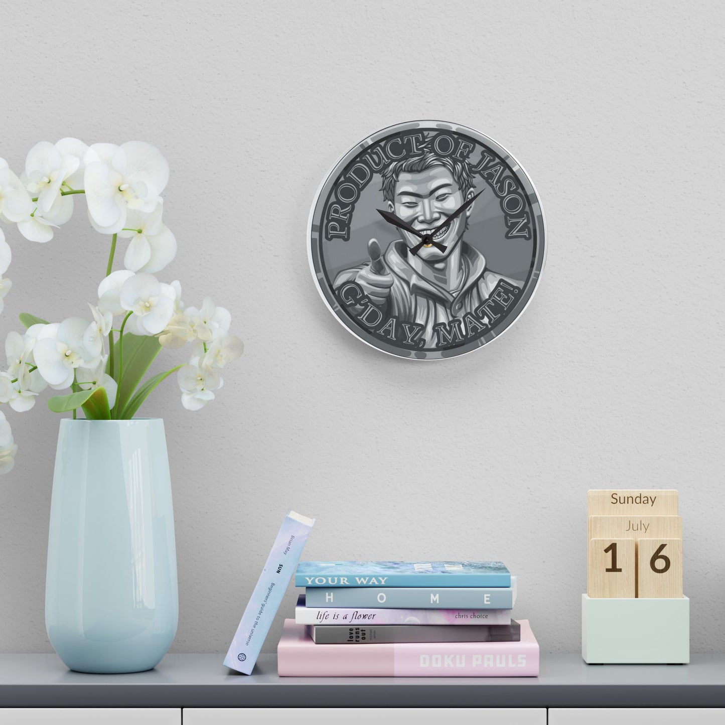 Silver Spirit Coin Product of Jason Asano G'Day Mate Acrylic Wall Clock