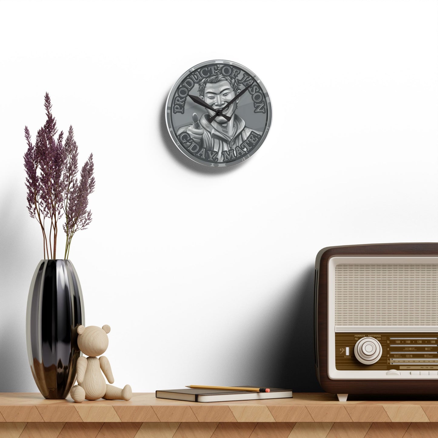 Silver Spirit Coin Product of Jason Asano G'Day Mate Acrylic Wall Clock