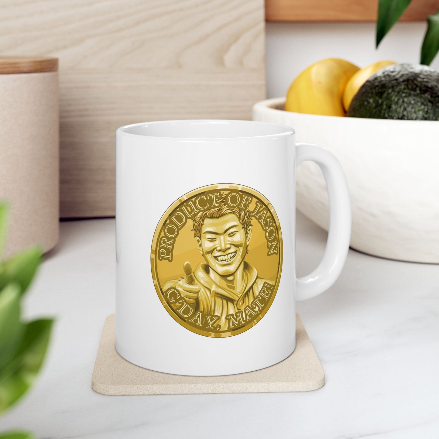 Gold Spirit Coin Coffee Mug of He Who Fights With Monsters Jason Asano Gold Coin Coffee Mug G'day Mate Product of Jason Coffee Mug