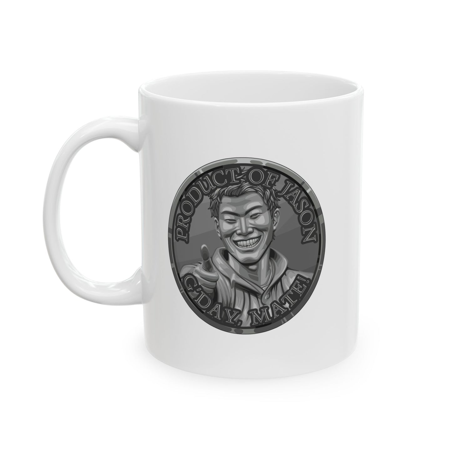 Iron Spirit Coin Coffee Mug of He Who Fights With Monsters Jason Asano Iron Coin Coffee Mug G'day Mate Product of Jason Coffee Mug