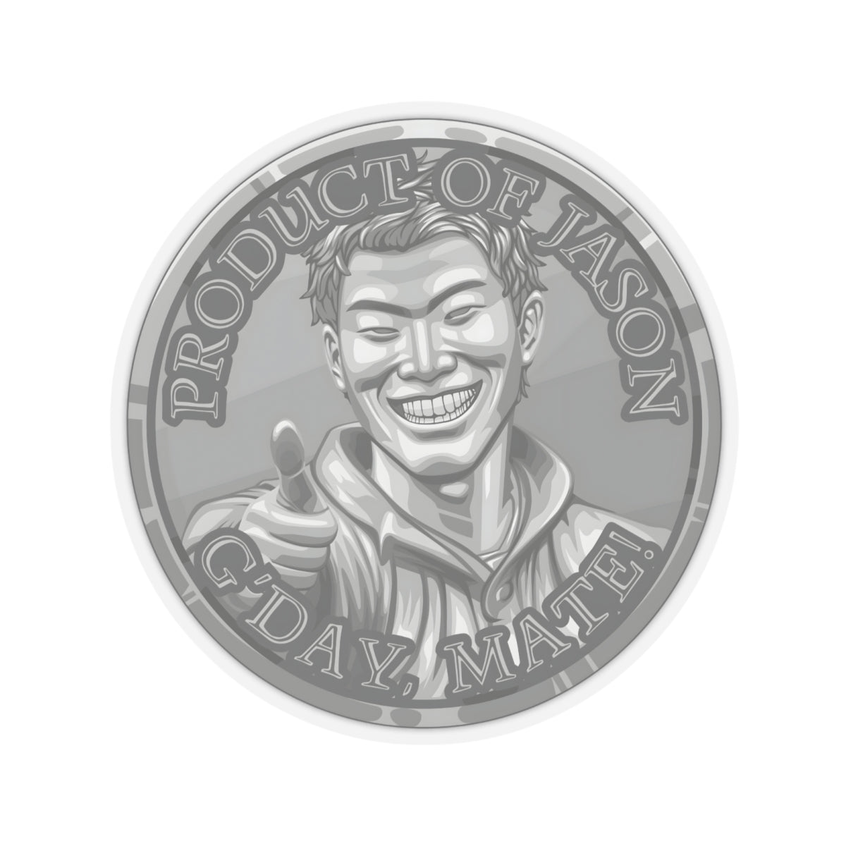 (Indoor) Silver Spirit Coin Sticker of He Who Fights With Monsters Jason Asano Silver Coin Sticker G'day Mate Product of Jason Sticker