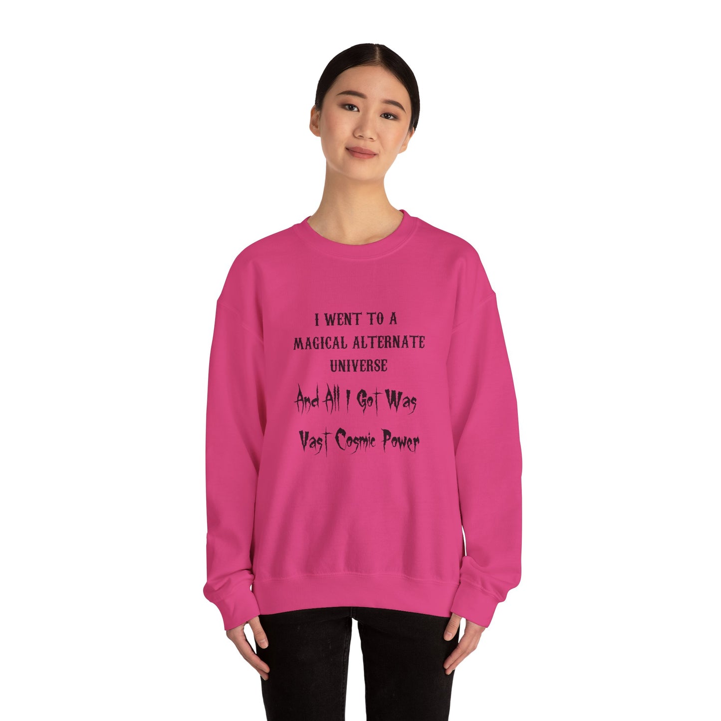 Heliconia HWFWM Magical Alternate Universe Crewneck Sweatshirt - Vast Cosmic Power Design