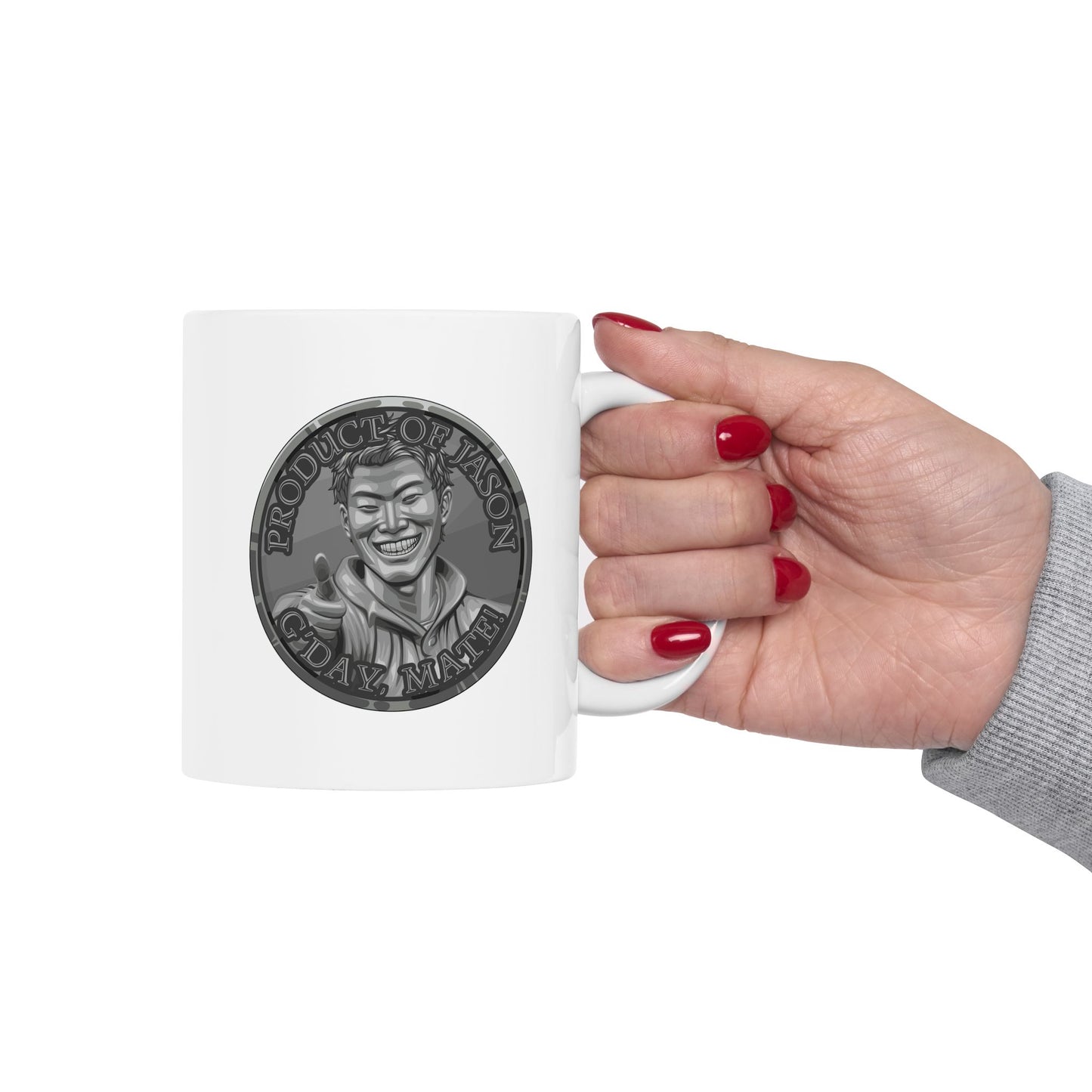 Iron Spirit Coin Coffee Mug of He Who Fights With Monsters Jason Asano Iron Coin Coffee Mug G'day Mate Product of Jason Coffee Mug