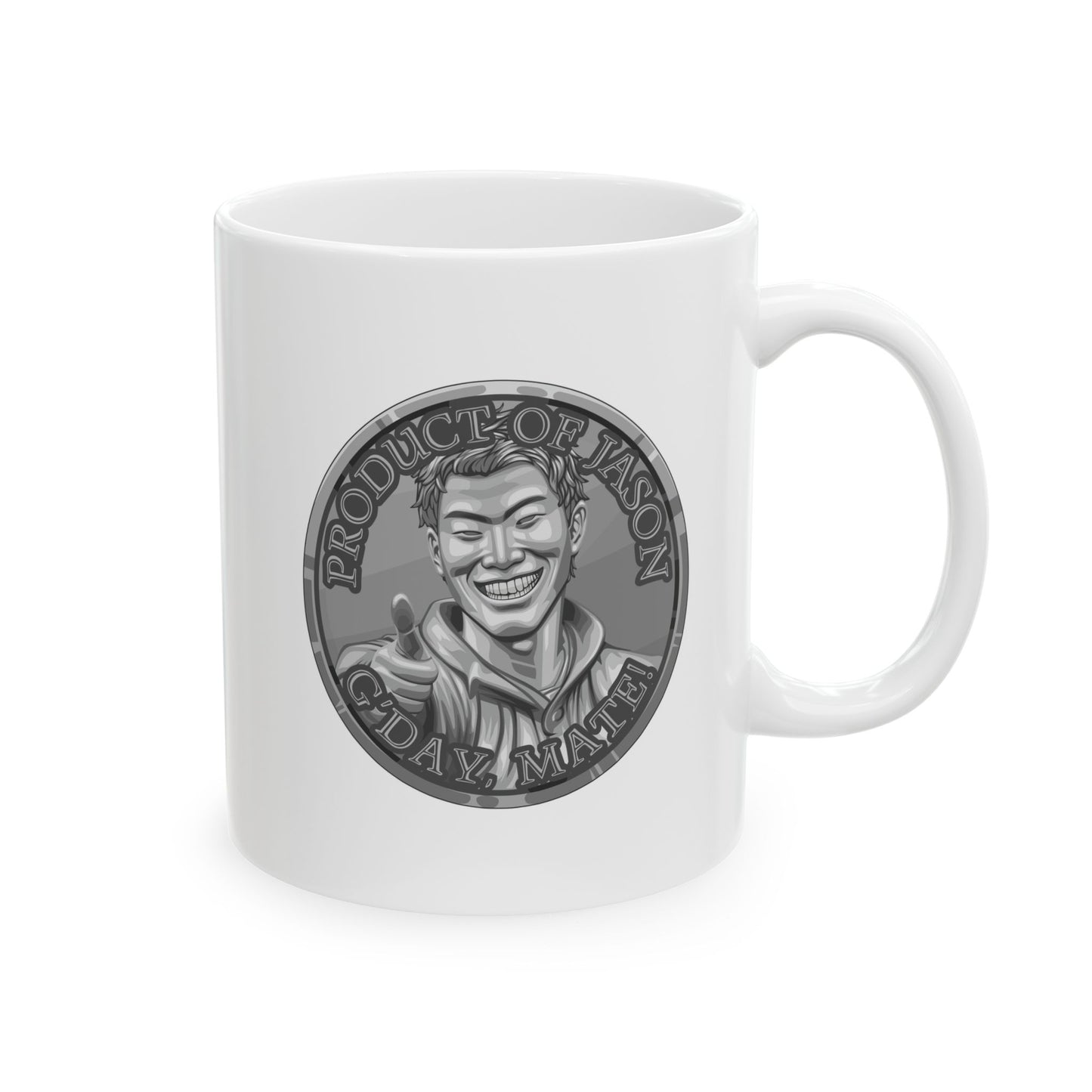 Silver Spirit Coin Coffee Mug of He Who Fights With Monsters Jason Asano Silver Coin Coffee Mug G'day Mate Product of Jason Coffee Mug