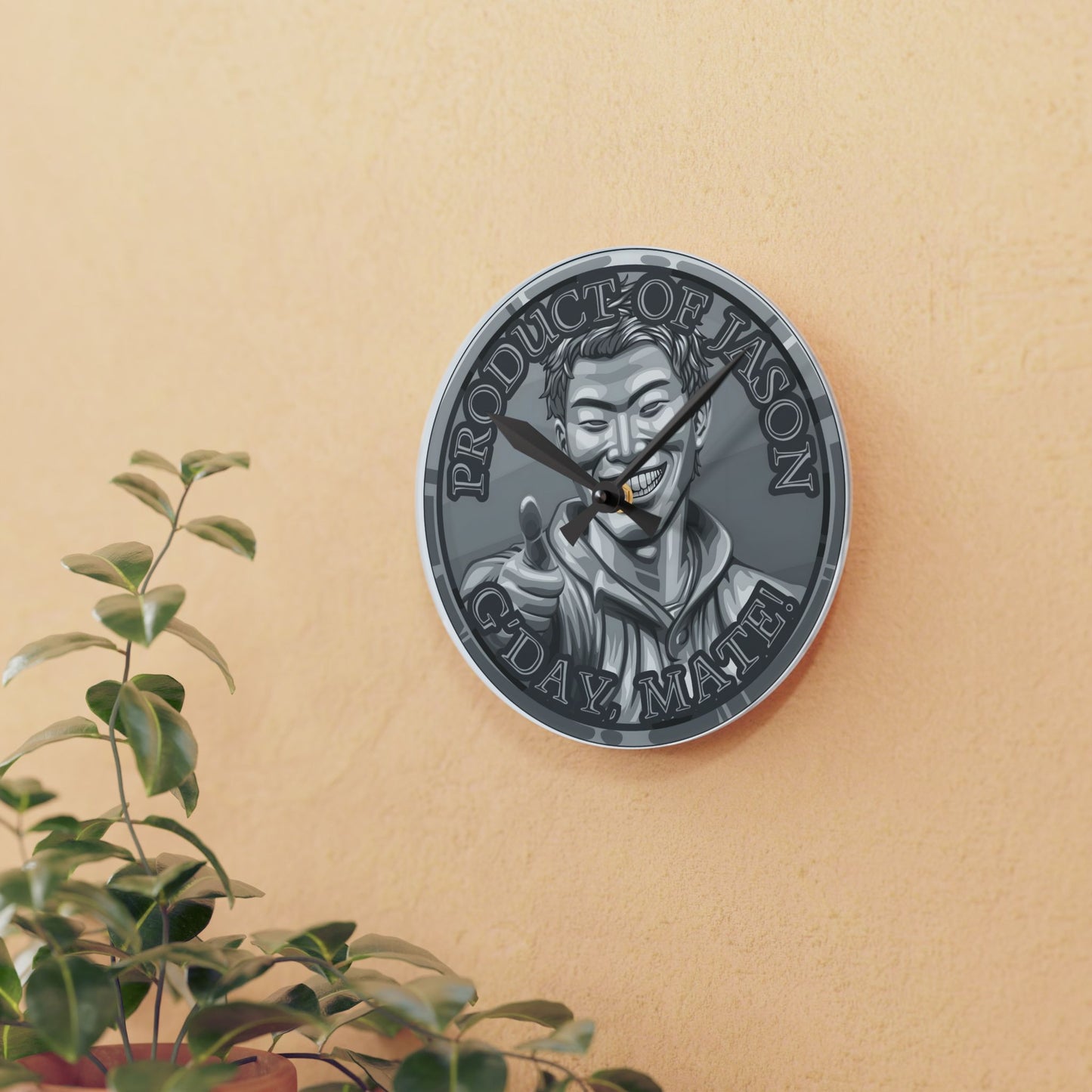 Silver Spirit Coin Product of Jason Asano G'Day Mate Acrylic Wall Clock