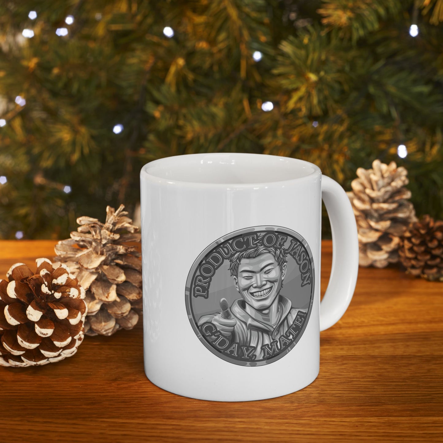 Silver Spirit Coin Coffee Mug of He Who Fights With Monsters Jason Asano Silver Coin Coffee Mug G'day Mate Product of Jason Coffee Mug