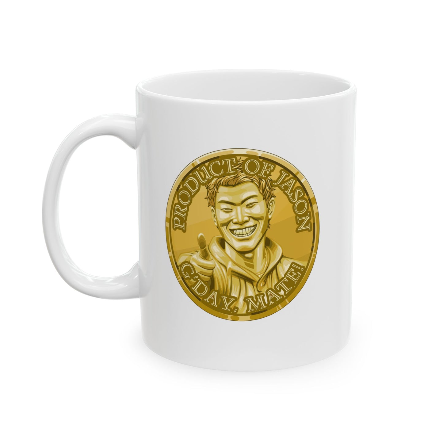 Gold Spirit Coin Coffee Mug of He Who Fights With Monsters Jason Asano Gold Coin Coffee Mug G'day Mate Product of Jason Coffee Mug