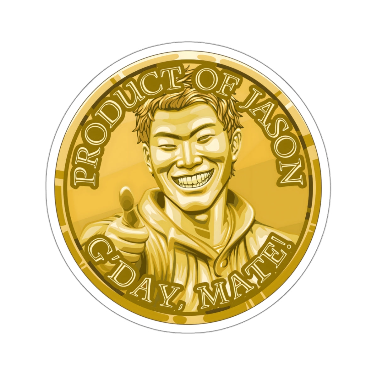 (Indoor) Gold Spirit Coin Sticker of He Who Fights With Monsters Jason Asano Gold Coin Sticker G'day Mate Product of Jason Sticker Gold Rank Sticker