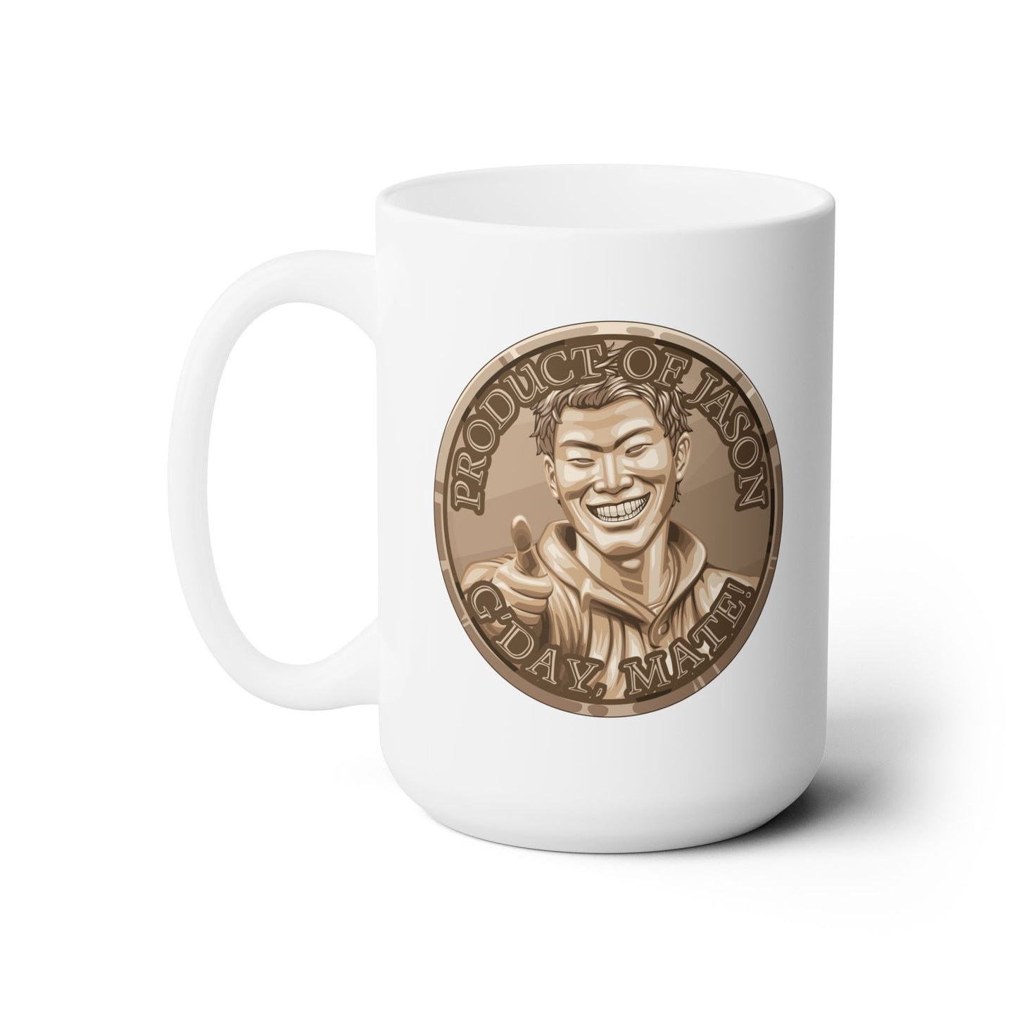 Bronze Spirit Coin 15 oz Coffee Mug of He Who Fights With Monsters Jason Asano Iron Coin Coffee Mug G'day Mate Product of Jason Coffee Mug