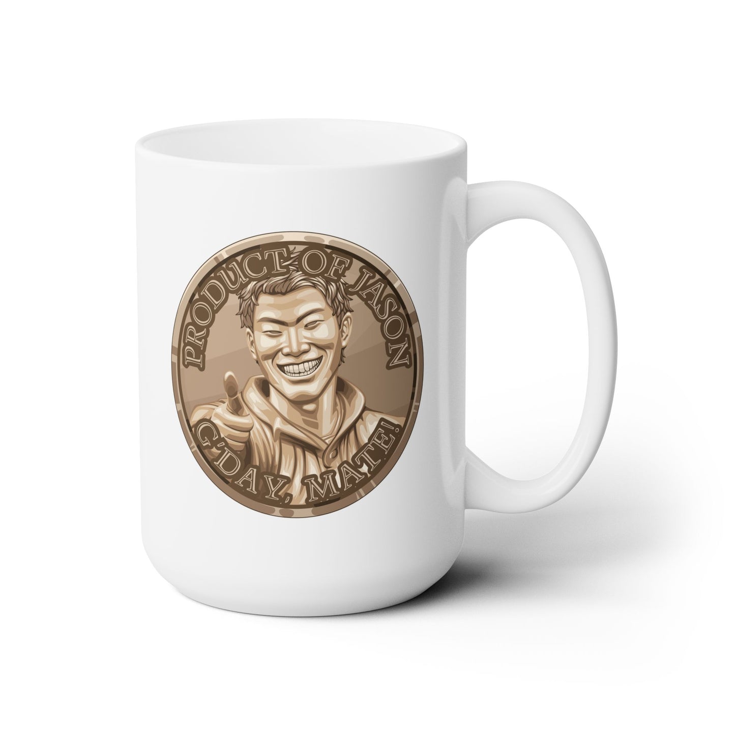 Bronze Spirit Coin 15 oz Coffee Mug of He Who Fights With Monsters Jason Asano Iron Coin Coffee Mug G'day Mate Product of Jason Coffee Mug