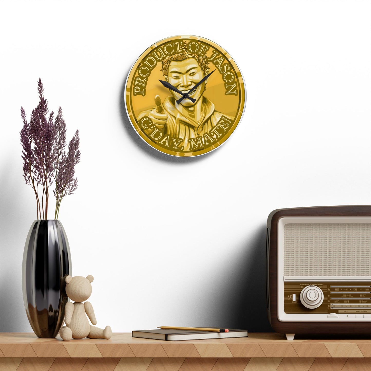 Gold Spirit Coin Product of Jason Asano G'Day Mate Acrylic Wall Clock