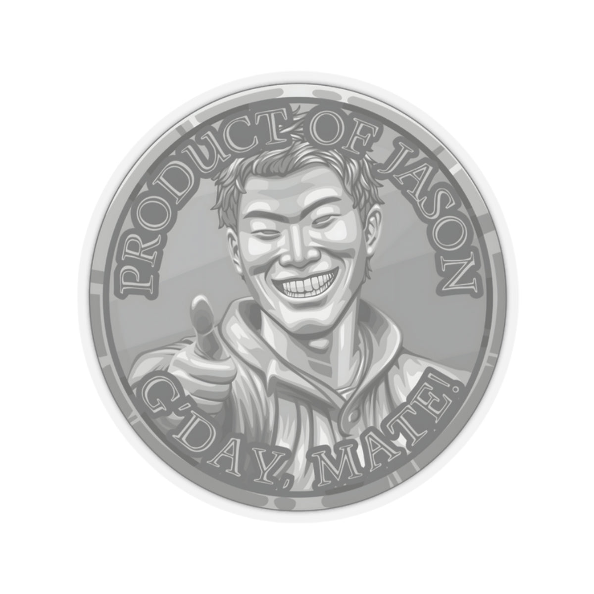 (Indoor) Silver Spirit Coin Sticker of He Who Fights With Monsters Jason Asano Silver Coin Sticker G'day Mate Product of Jason Sticker