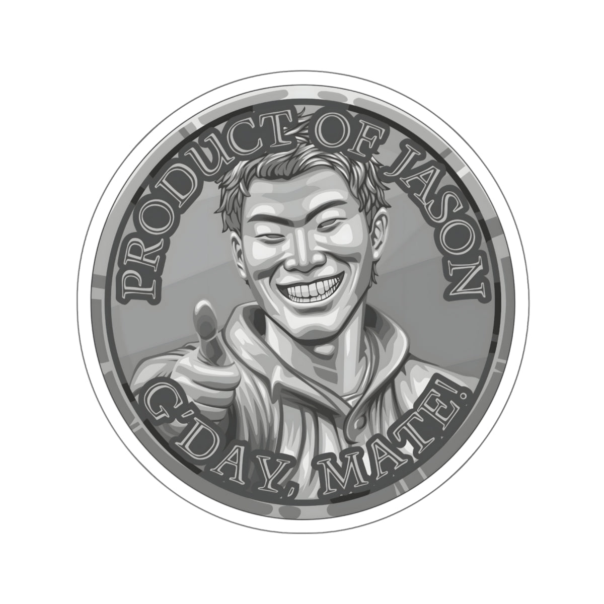 (Indoor) Silver Spirit Coin Sticker of He Who Fights With Monsters Jason Asano Silver Coin Sticker G'day Mate Product of Jason Sticker