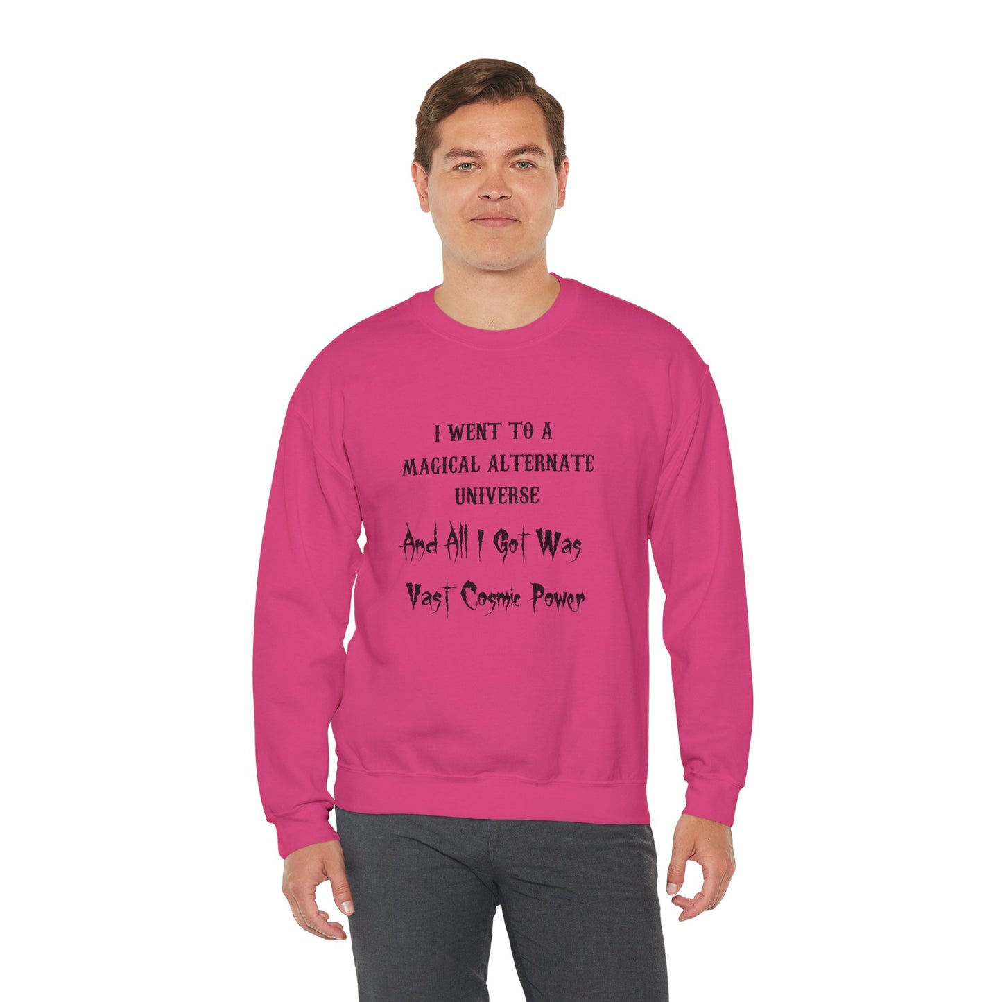 Heliconia HWFWM Magical Alternate Universe Crewneck Sweatshirt - Vast Cosmic Power Design
