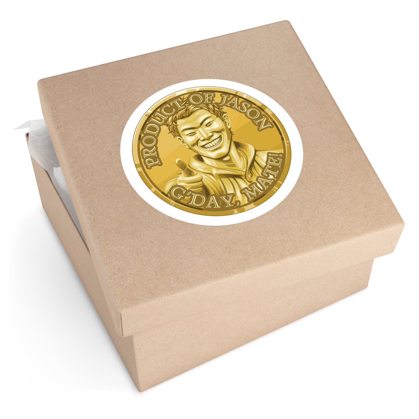 (Indoor/Outdoor) Product of Jason, G'day Mate Gold Rank Spirit Coin Sticker HWFWM Fan Merch Fan Designed Spirit Coin Stickere He Who Fights with Monsters