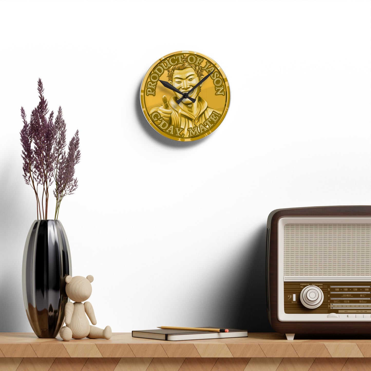 Gold Spirit Coin Product of Jason Asano G'Day Mate Acrylic Wall Clock