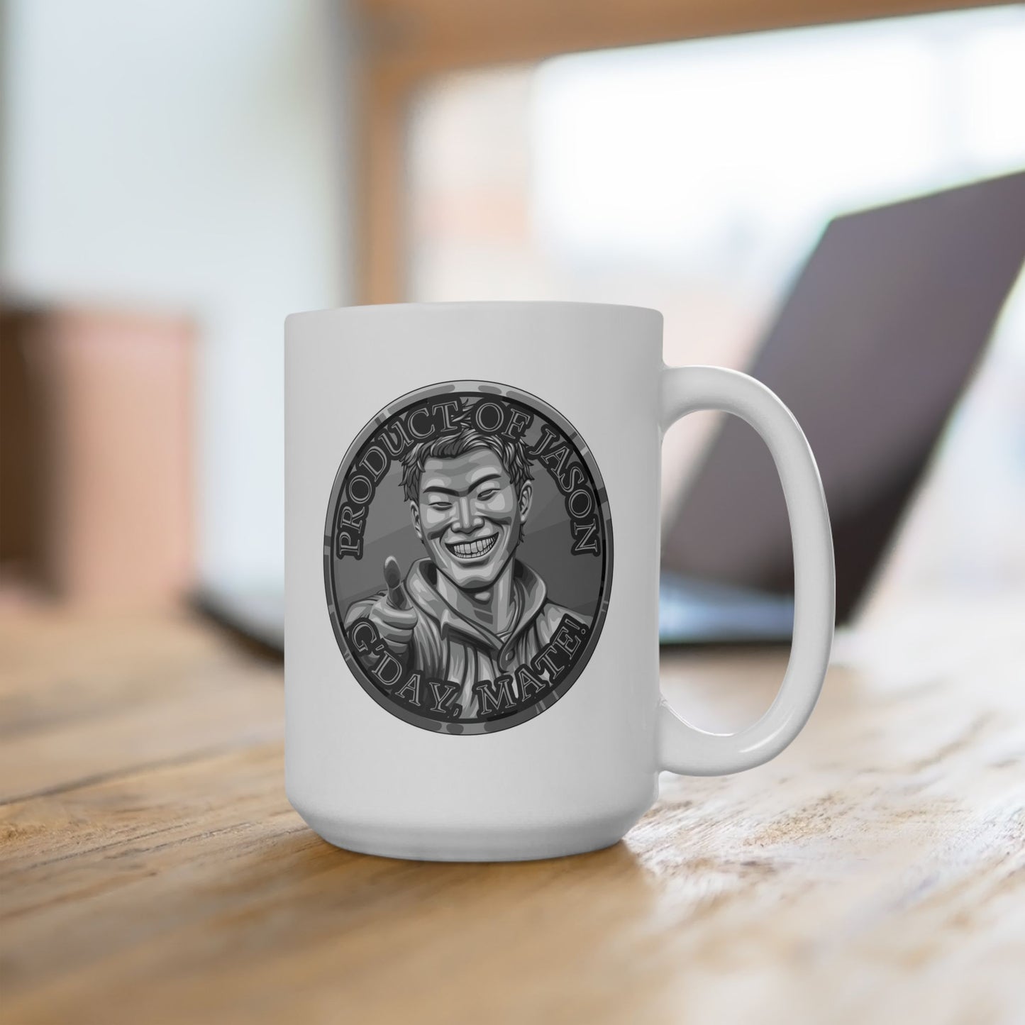 Silver Spirit Coin 15 oz Coffee Mug of He Who Fights With Monsters Jason Asano Silver Coin Coffee Mug G'day Mate Product of Jason Coffee Mug