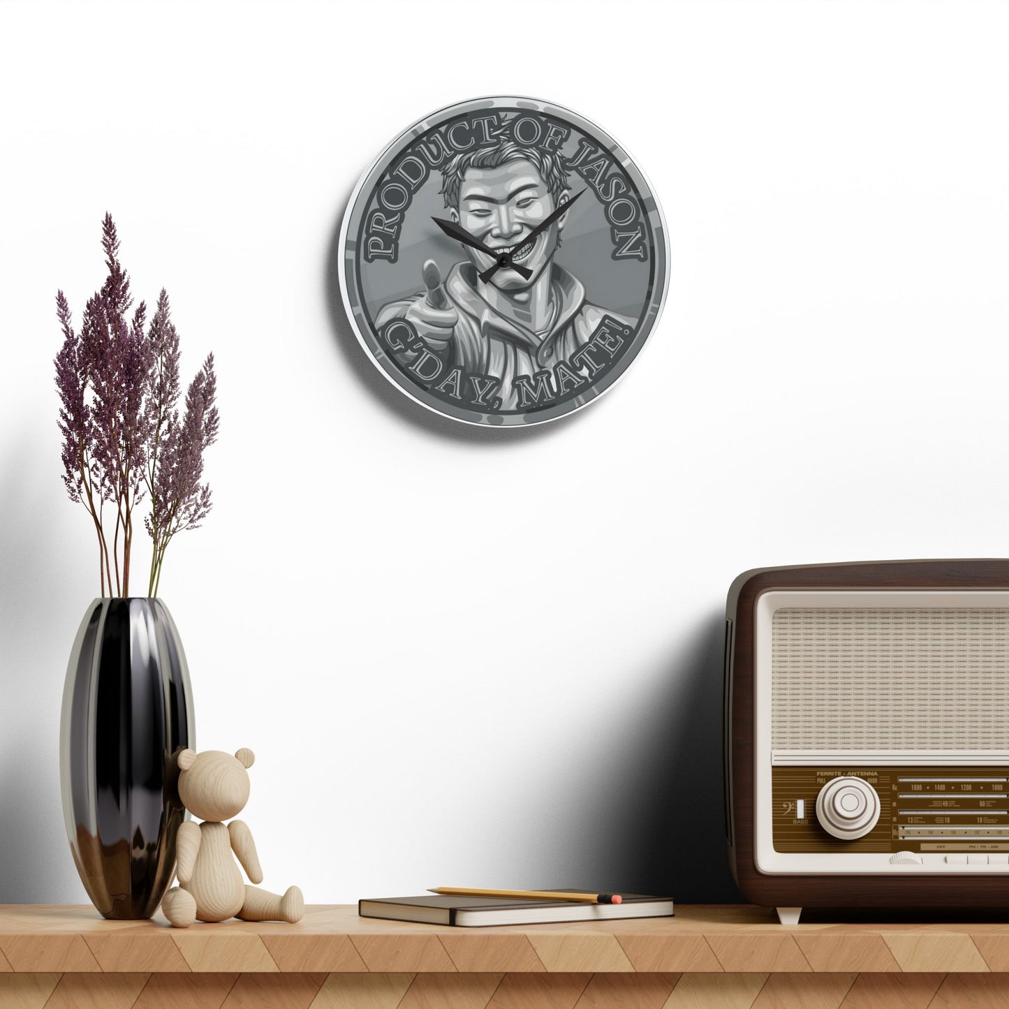 Silver Spirit Coin Product of Jason Asano G'Day Mate Acrylic Wall Clock