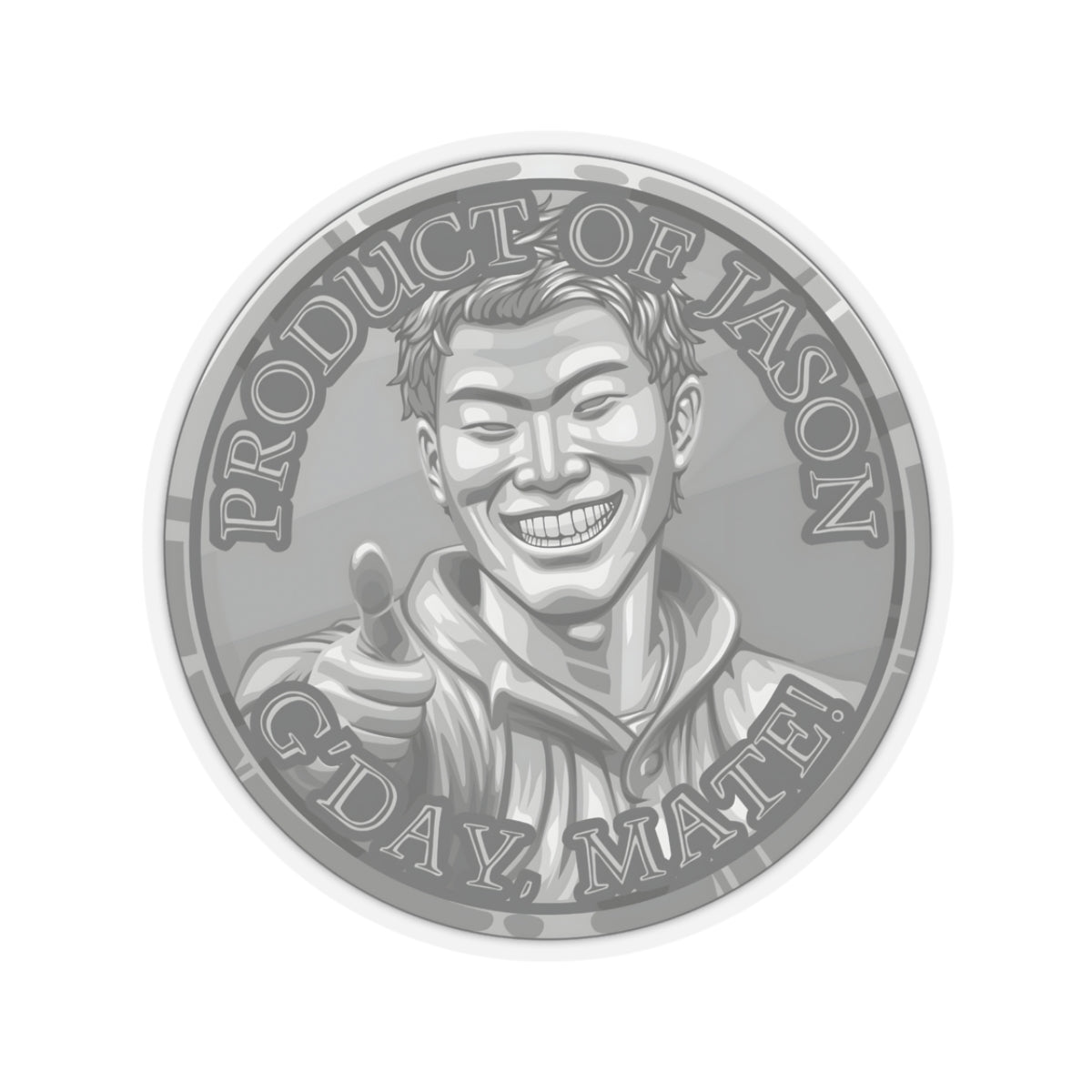 (Indoor) Silver Spirit Coin Sticker of He Who Fights With Monsters Jason Asano Silver Coin Sticker G'day Mate Product of Jason Sticker