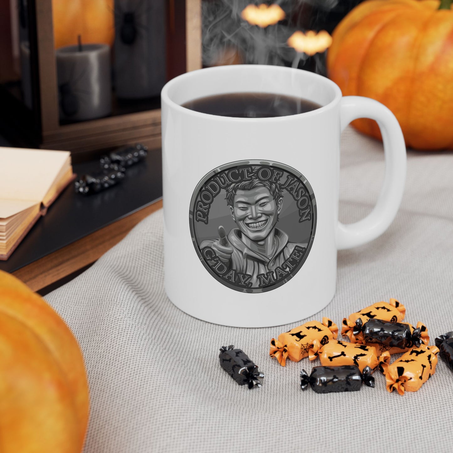 Iron Spirit Coin Coffee Mug of He Who Fights With Monsters Jason Asano Iron Coin Coffee Mug G'day Mate Product of Jason Coffee Mug