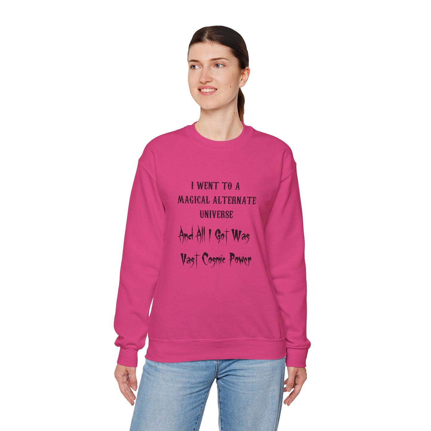 Heliconia HWFWM Magical Alternate Universe Crewneck Sweatshirt - Vast Cosmic Power Design