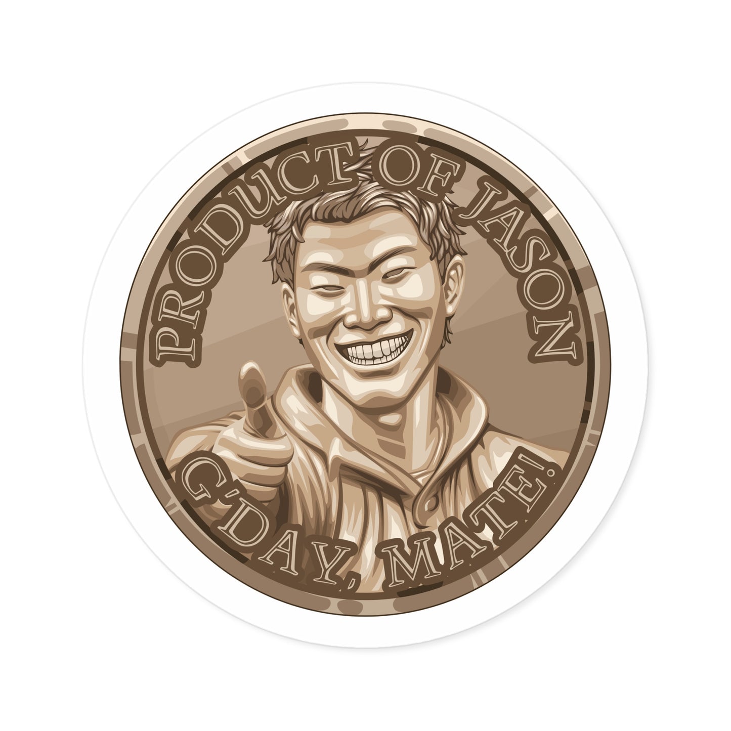 (Indoor/Outdoor) Product of Jason, G'day Mate Bronze Rank Spirit Coin Sticker HWFWM Fan Merch Fan Designed Spirit Coin Stickere He Who Fights with Monsters