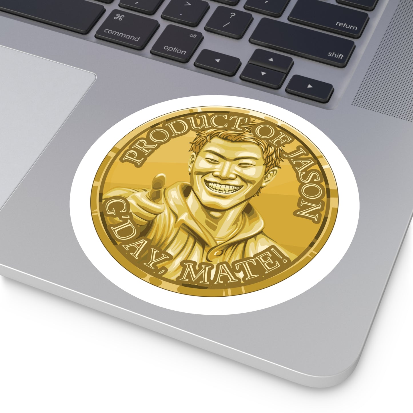 (Indoor/Outdoor) Product of Jason, G'day Mate Gold Rank Spirit Coin Sticker HWFWM Fan Merch Fan Designed Spirit Coin Stickere He Who Fights with Monsters