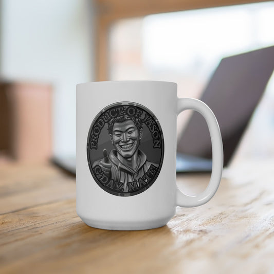 Iron Spirit Coin 15 oz Coffee Mug of He Who Fights With Monsters Jason Asano Iron Coin Coffee Mug G'day Mate Product of Jason Coffee Mug