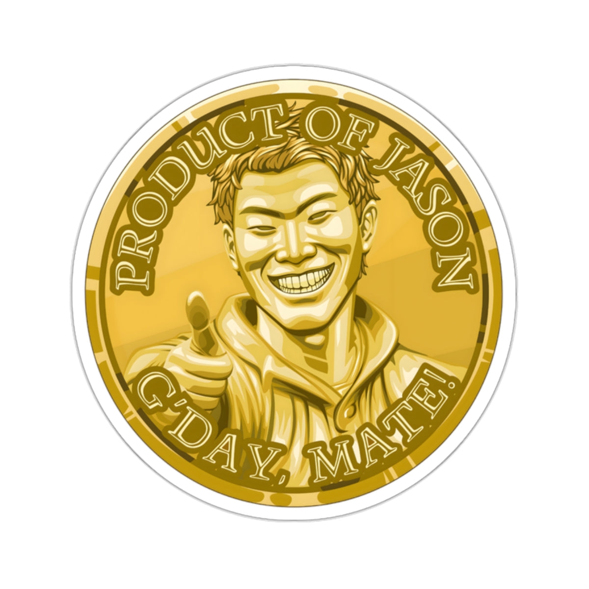 (Indoor) Gold Spirit Coin Sticker of He Who Fights With Monsters Jason Asano Gold Coin Sticker G'day Mate Product of Jason Sticker Gold Rank Sticker