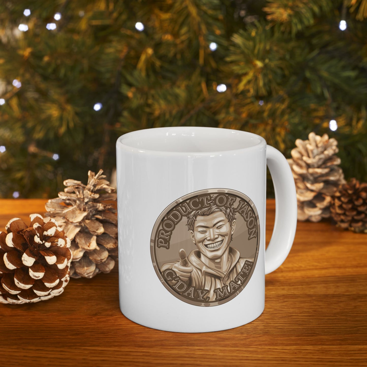 Bronze Spirit Coin Coffee Mug of He Who Fights With Monsters Jason Asano Bronze Coin Coffee Mug G'day Mate Product of Jason Coffee Mug